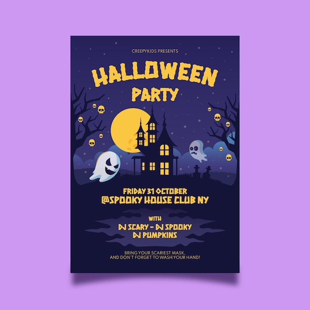 Flat halloween vertical party flyer template