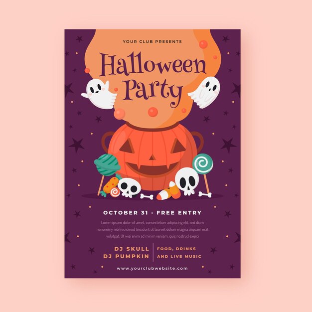 Flat halloween vertical party poster template