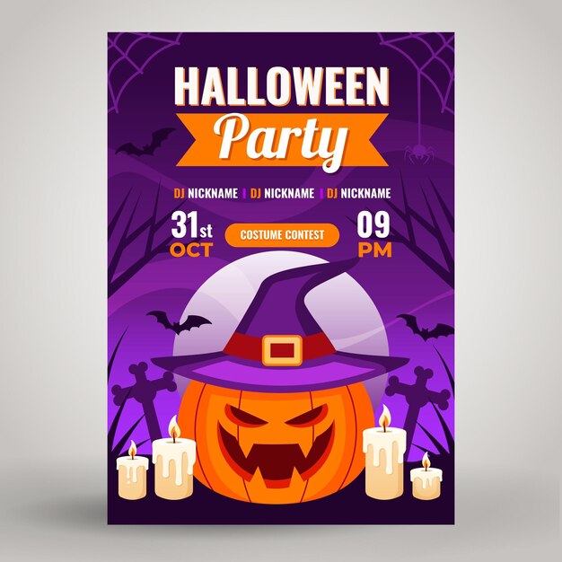 Flat halloween vertical party poster template