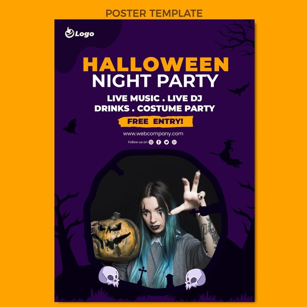 Flat halloween vertical poster template