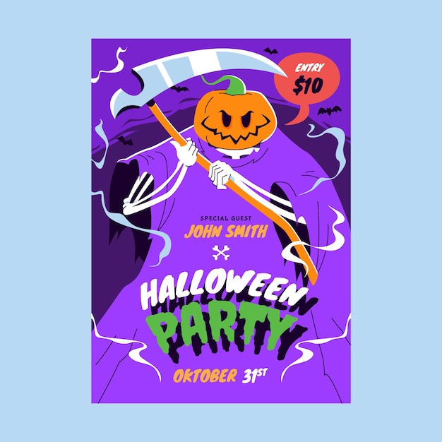 Flat halloween vertical poster template