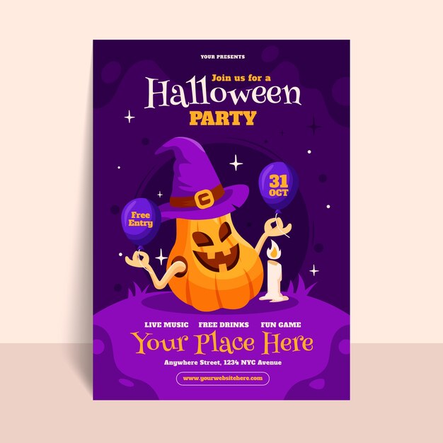 Flat halloween vertical poster template