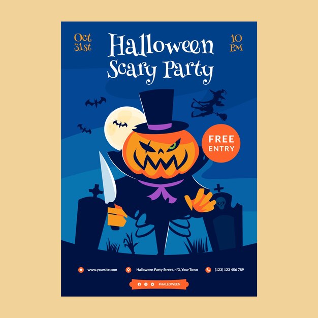 Flat halloween vertical poster template