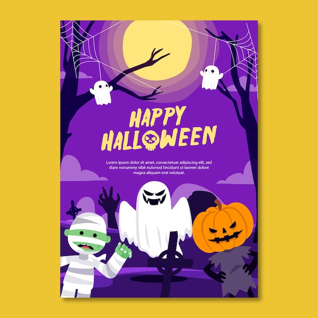 Flat halloween vertical poster template