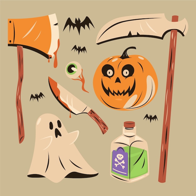 Free vector flat halloween vintage elements collection