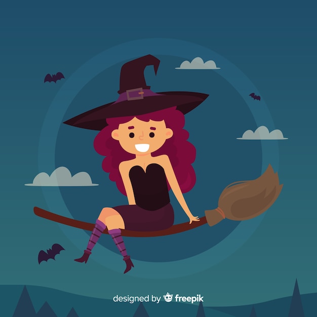 Flat halloween witch background