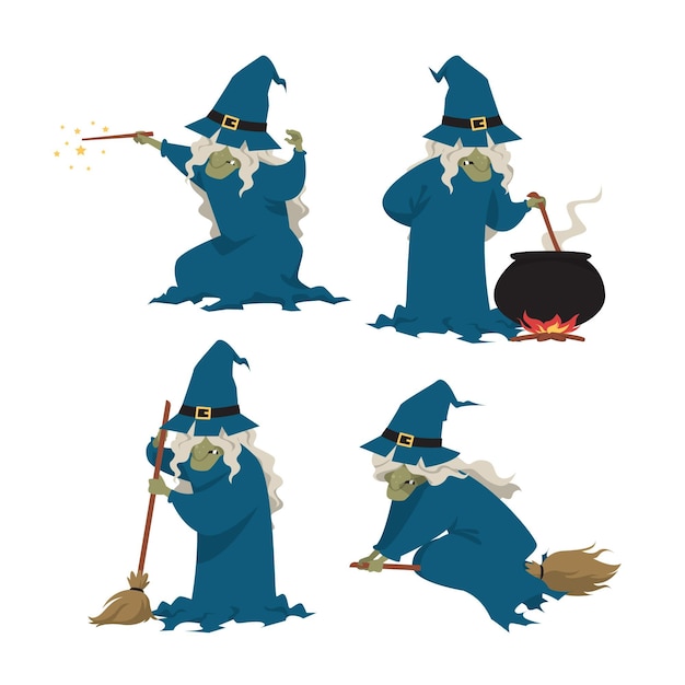 Flat halloween witches collection