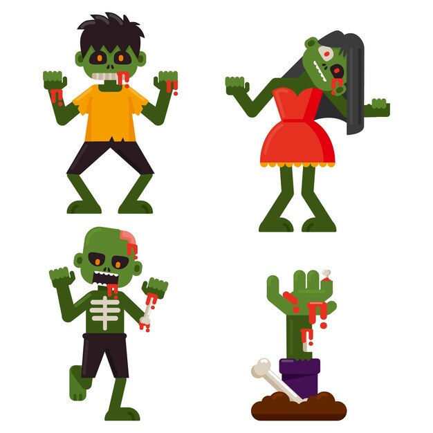 Flat halloween zombies collection