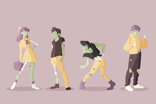 Free Vector flat halloween zombies collection