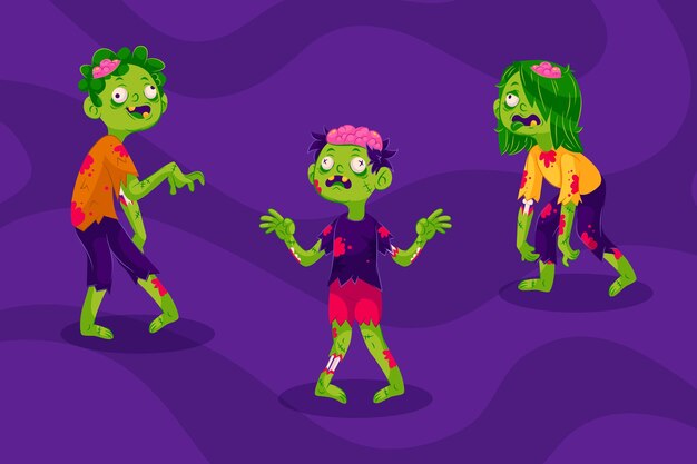 Flat halloween zombies collection