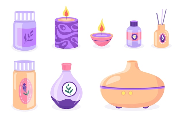 Free Vector flat-hand drawn aromatherapy element collection