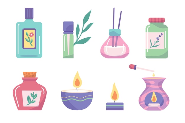 Flat-hand drawn aromatherapy element set