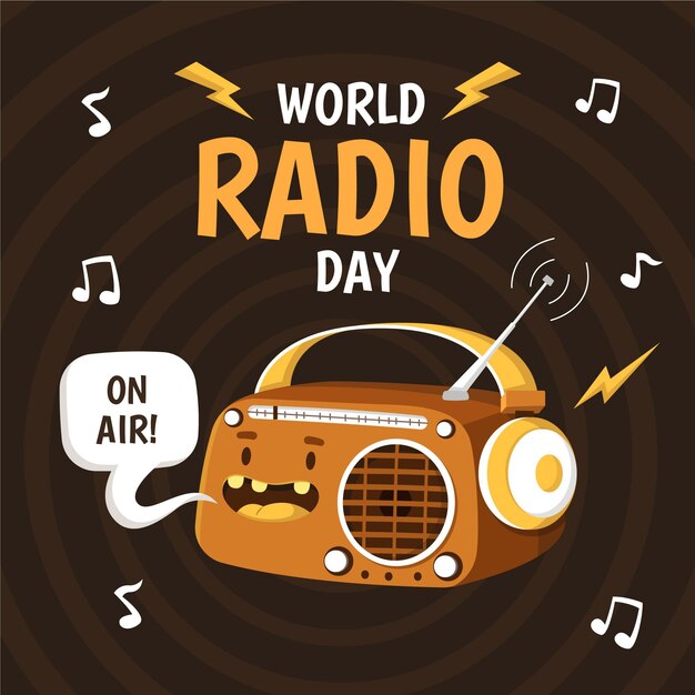 Flat hand drawn background world radio day