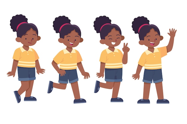 Free Vector flat-hand drawn black girl in different poses collection