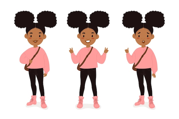 Free Vector flat-hand drawn black girl in different poses