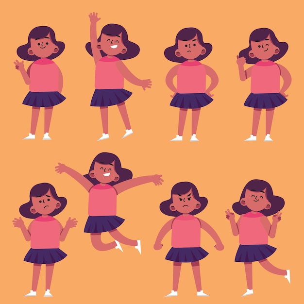 Free Vector flat-hand drawn black girl in different poses