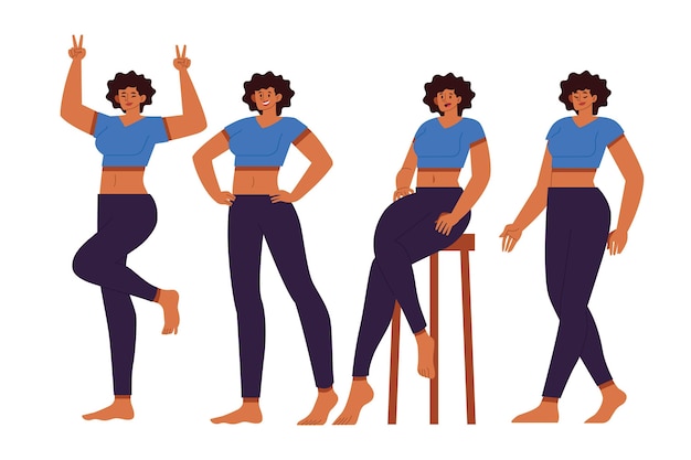 Free Vector flat-hand drawn black girl in different poses