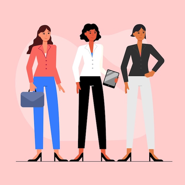 Free Vector flat-hand drawn confident female entrepreneurs illustration