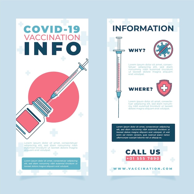 Free Vector flat-hand drawn coronavirus vaccination informative brochure template