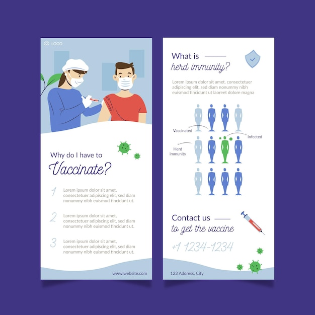 Flat-hand drawn coronavirus vaccination informative brochure template