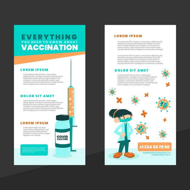 Flat-hand drawn coronavirus vaccination informative brochure