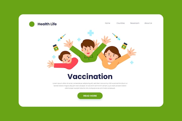 Flat-hand drawn coronavirus vaccine landing page template