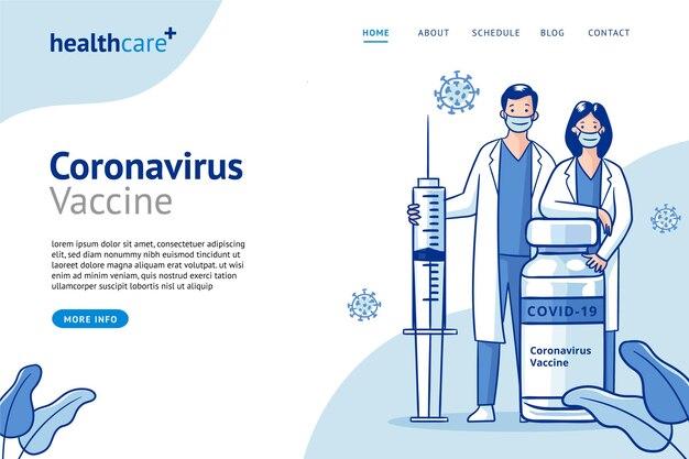 Flat-hand drawn coronavirus vaccine landing page template