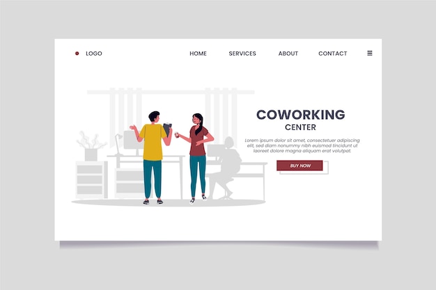 Flat-hand drawn coworking landing page template