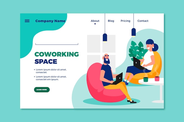 Free Vector flat-hand drawn coworking landing page