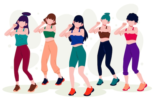 Free Vector flat-hand drawn dance fitness class illustration with people