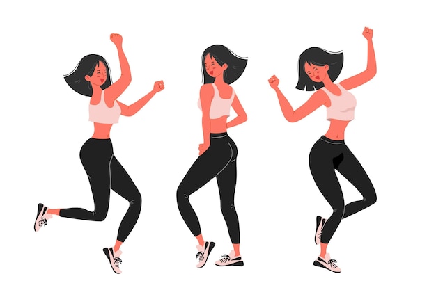 Flat-hand drawn dance fitness class illustration