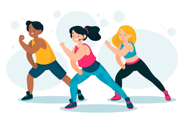 Flat-hand drawn dance fitness class illustration