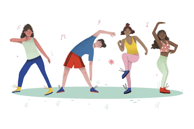 Free Vector flat-hand drawn dance fitness class illustration