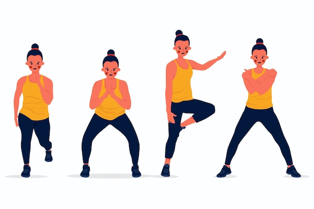 Free Vector flat-hand drawn dance fitness class with people