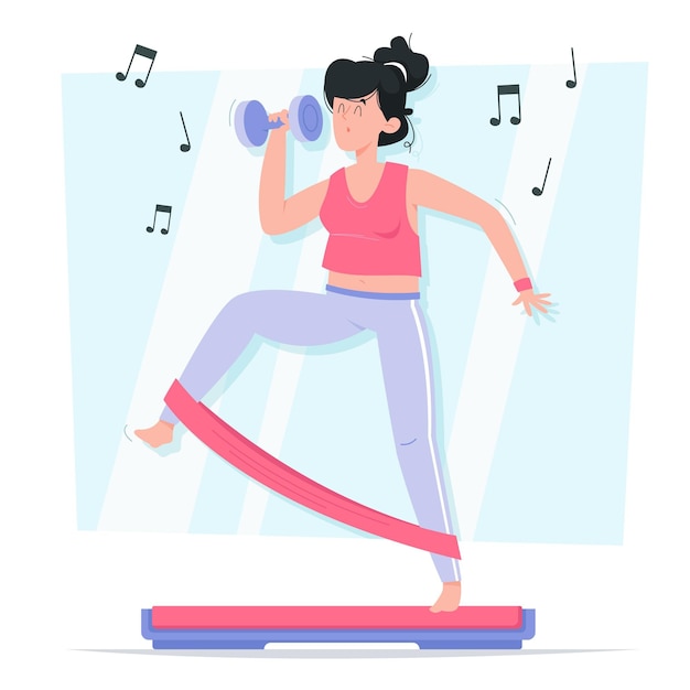 Flat-hand drawn dance fitness steps illustration