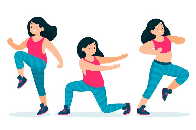 Flat-hand drawn dance fitness steps illustration