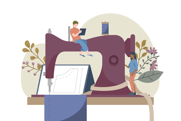 Free Vector flat-hand drawn fashion designer illustration with sewing machine