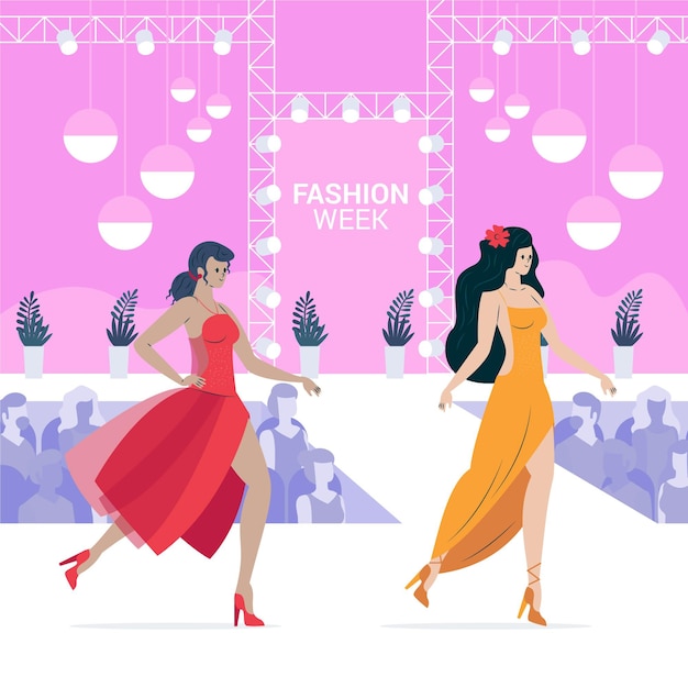 Flat-hand drawn fashion show runway illustration