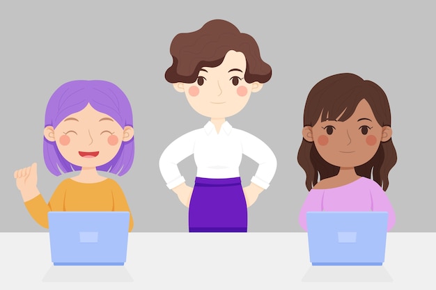 Free Vector flat-hand drawn female team leader illustration