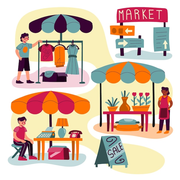 Free Vector flat-hand drawn flea market concept