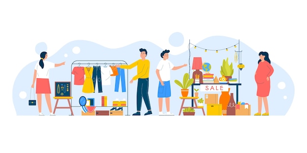 Flat-hand drawn flea market illustration