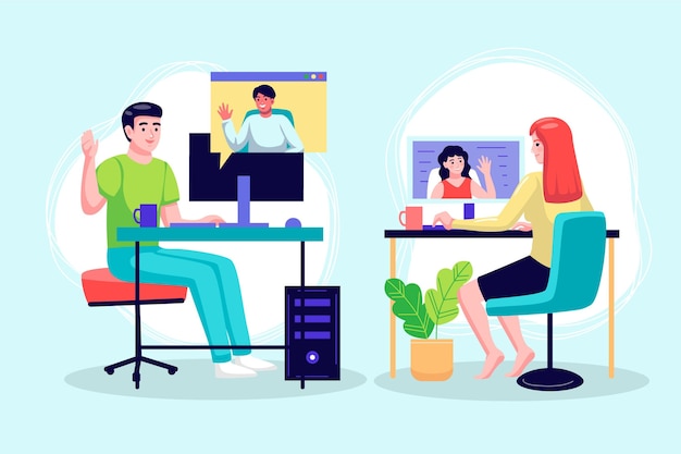 Free vector flat-hand drawn friends videoconferencing scenes