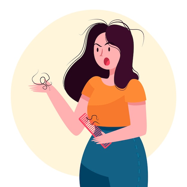 Free Vector flat-hand drawn hair loss illustration with angry woman