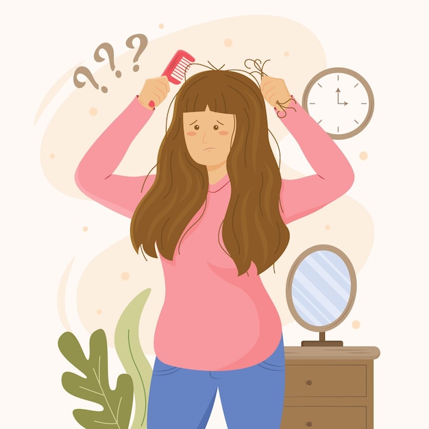 Flat-hand drawn hair loss illustration