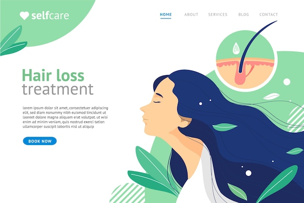 Flat-hand drawn hair loss treatment landing page template