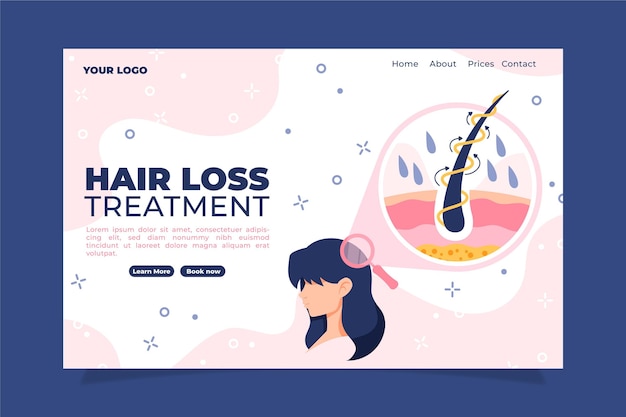 Free Vector flat-hand drawn hair loss treatment landing page template