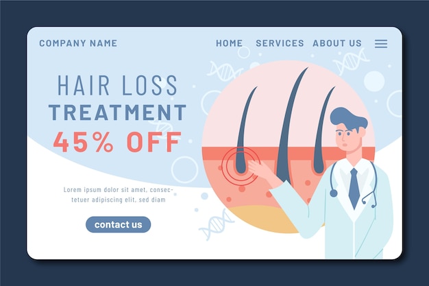 Free Vector flat-hand drawn hair loss treatment landing page template