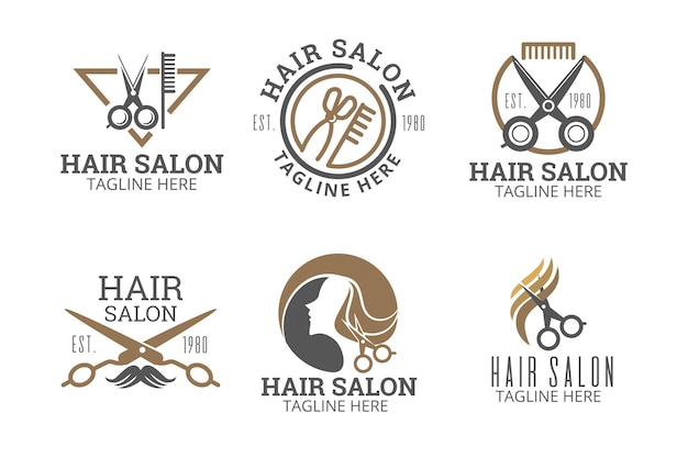 Free vector flat-hand drawn hair salon logo collection