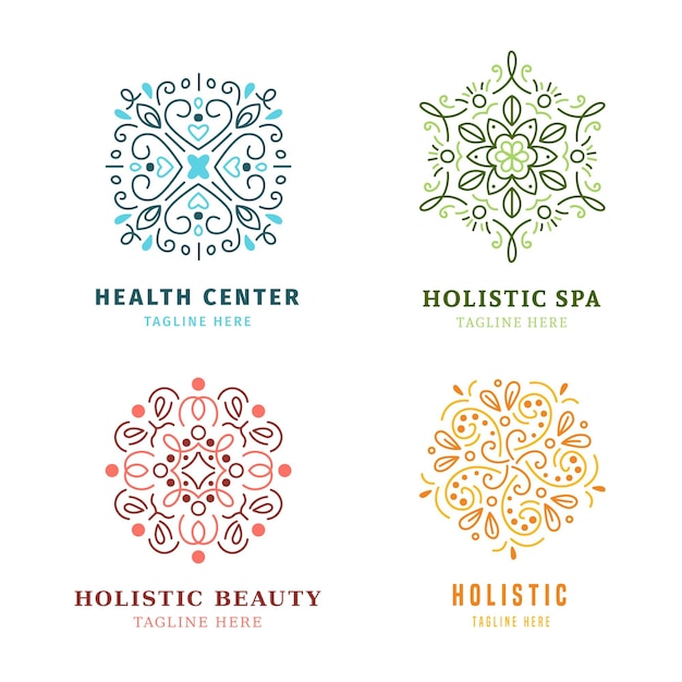 Free Vector flat-hand drawn holistic logo pack