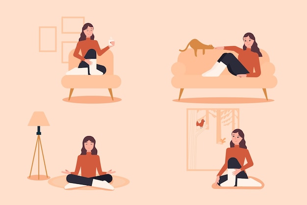 Free Vector flat-hand drawn hygge lifestyle illustration with people